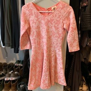 Pink/peach quarter sleeve fit + flare dress